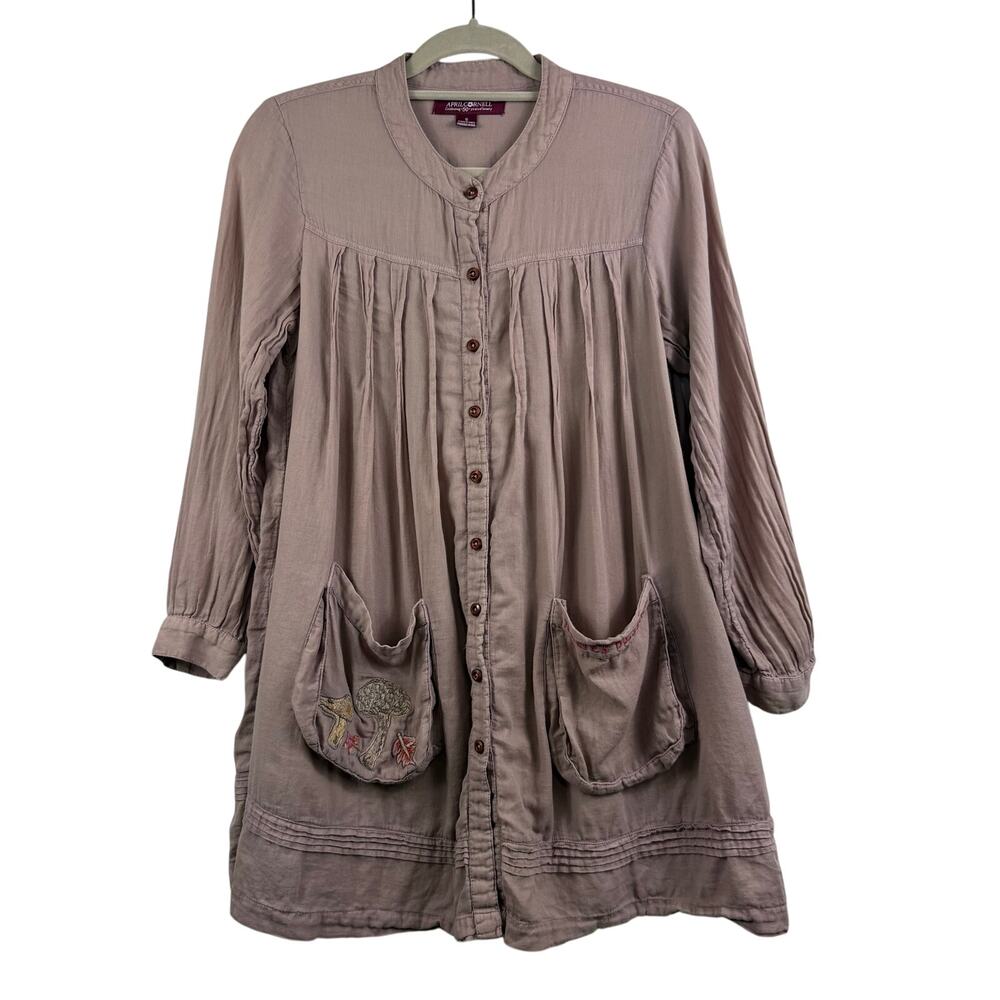 April Cornell Burnished Lilac Mushroom Artist Smock Tunic Small Embroidered - Picture 15 of 15